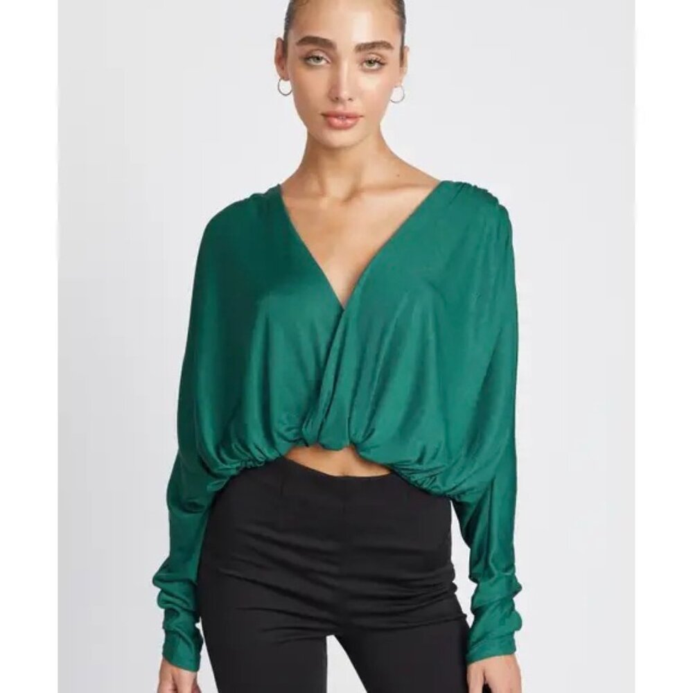 Teal Dolman Twist Front Top
